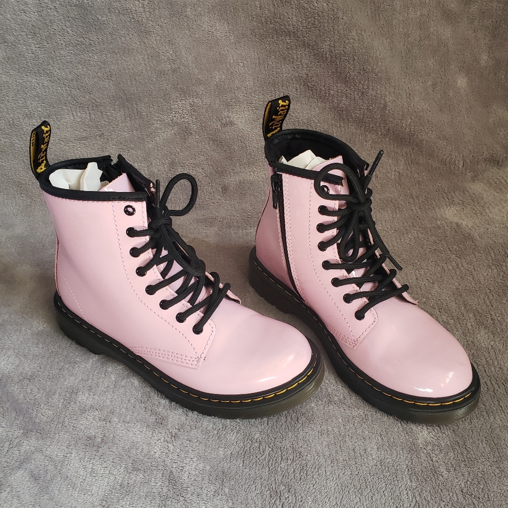 Dr Martens AirWair Girls Pale Pink Sz 3  1460 J Zip Leather Lace Up Boots